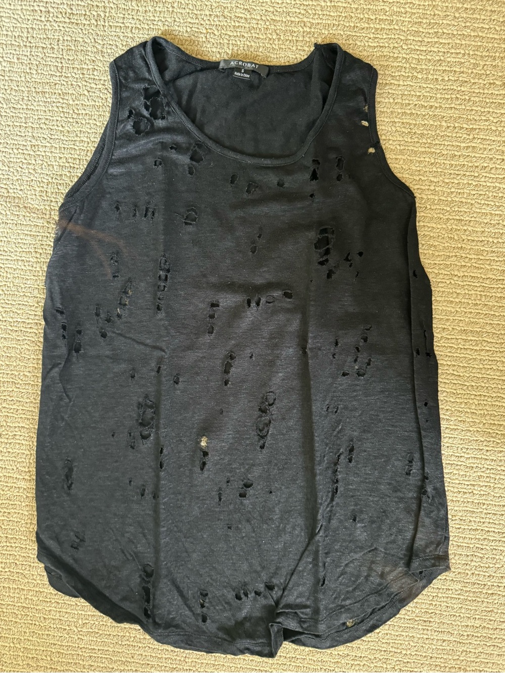 Acrobat Black Distressed Sleeveless Tank